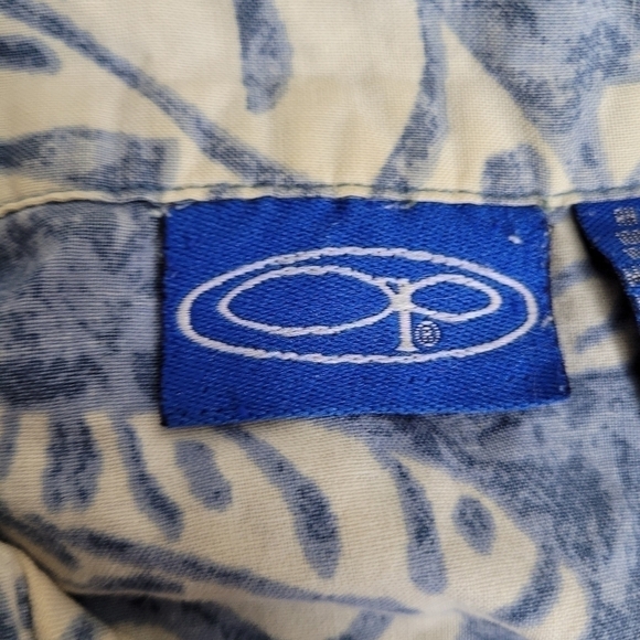 Op Tropical Palm Leaves Hawaiian Print Camp Shirt Men's Large Blue - Picture 4 of 11